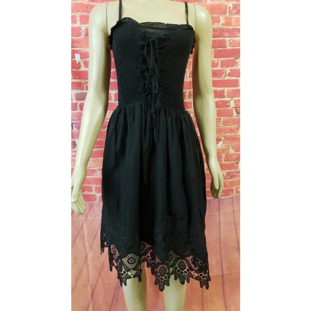 By Deep Los Angeles Fit Flare Women's Dress Black Sleeveless Crochet hem Size S
